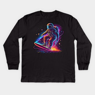 Star Surfing Astronaut Kids Long Sleeve T-Shirt